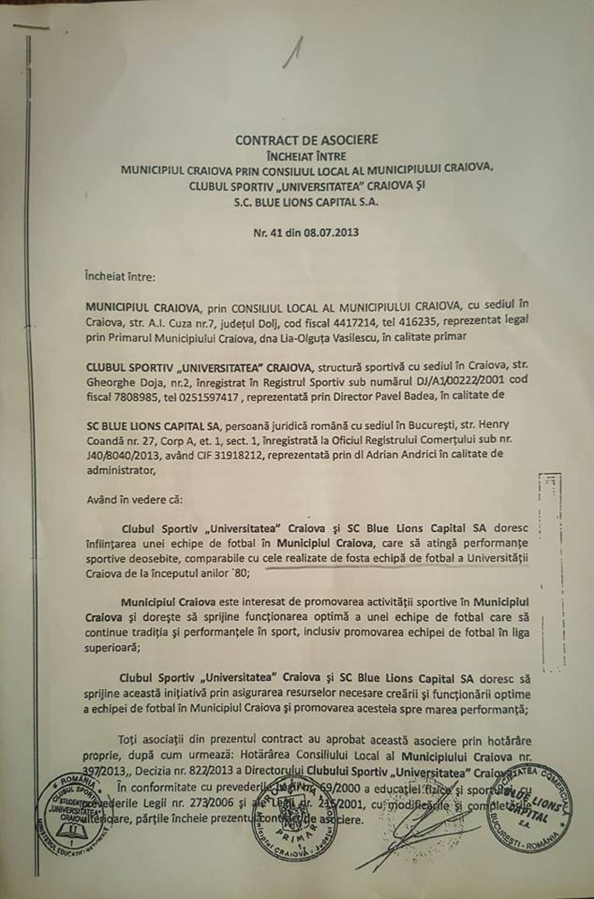 FOTO Mititelu a prezentat actele care ar demonstra că CSU Craiova nu aparține Olteniei: "Acesta e contractul"