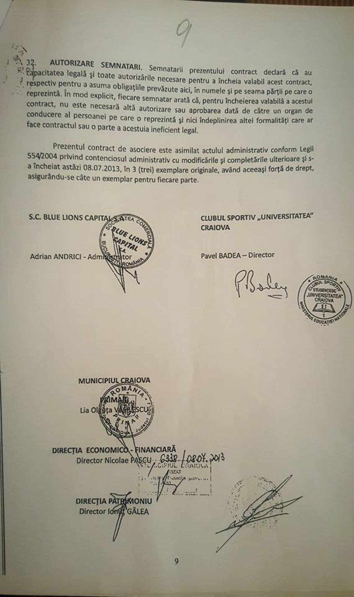 FOTO Mititelu a prezentat actele care ar demonstra că CSU Craiova nu aparține Olteniei: "Acesta e contractul"