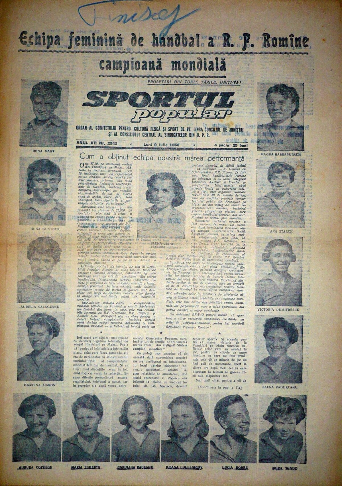 60 de ani de glorie » Azi se împlinesc șase decenii de la primul titlu de campioană mondială cucerit de echipa națională feminină la handbal în 11