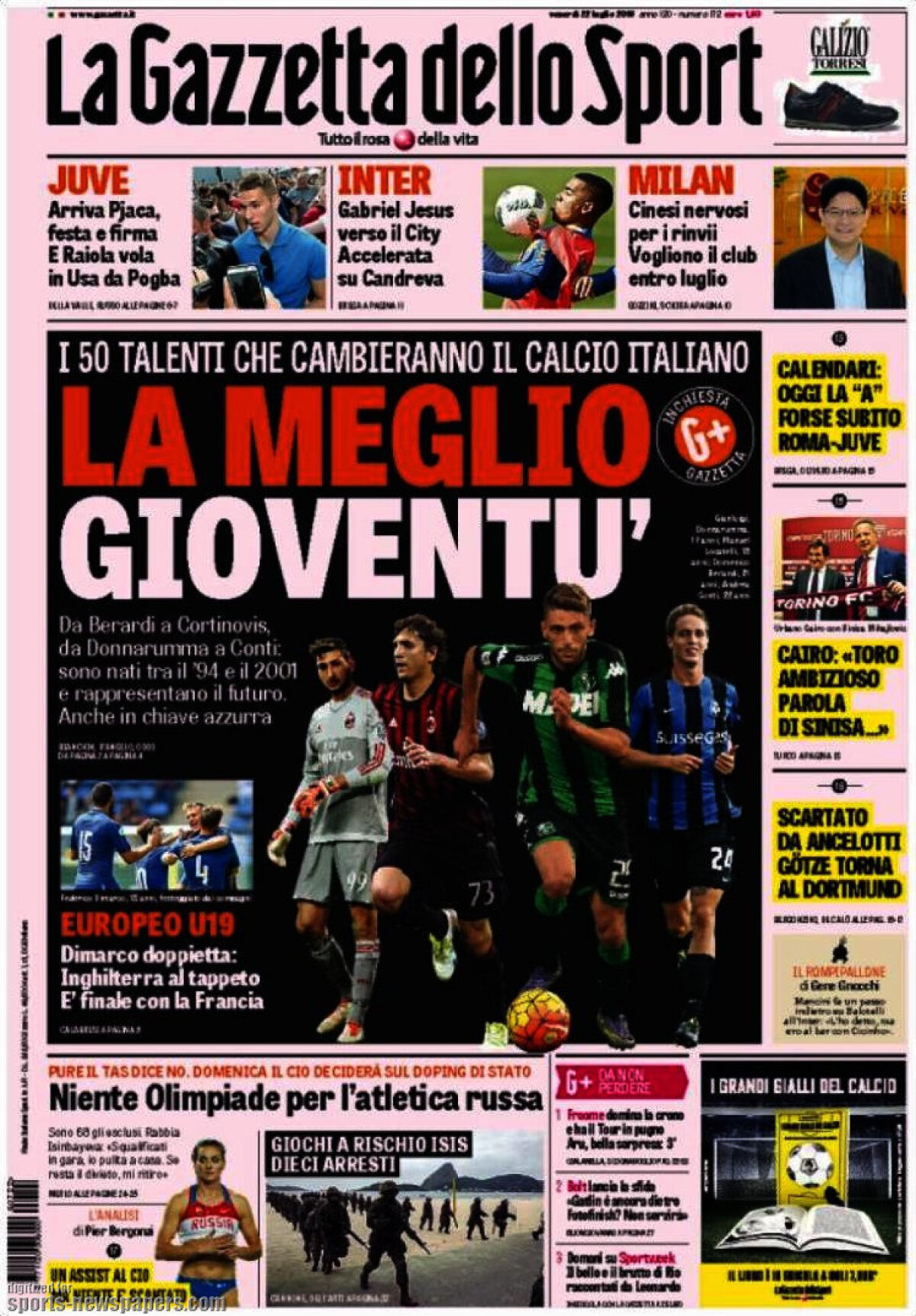 Ce scriu azi ziarele de sport din lume (22 iulie 2016)