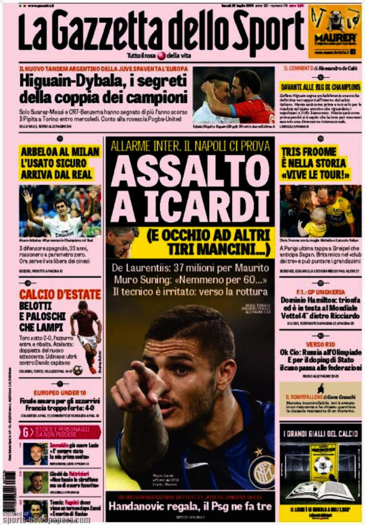 Ce scriu azi ziarele de sport din lume (25 iulie 2016)