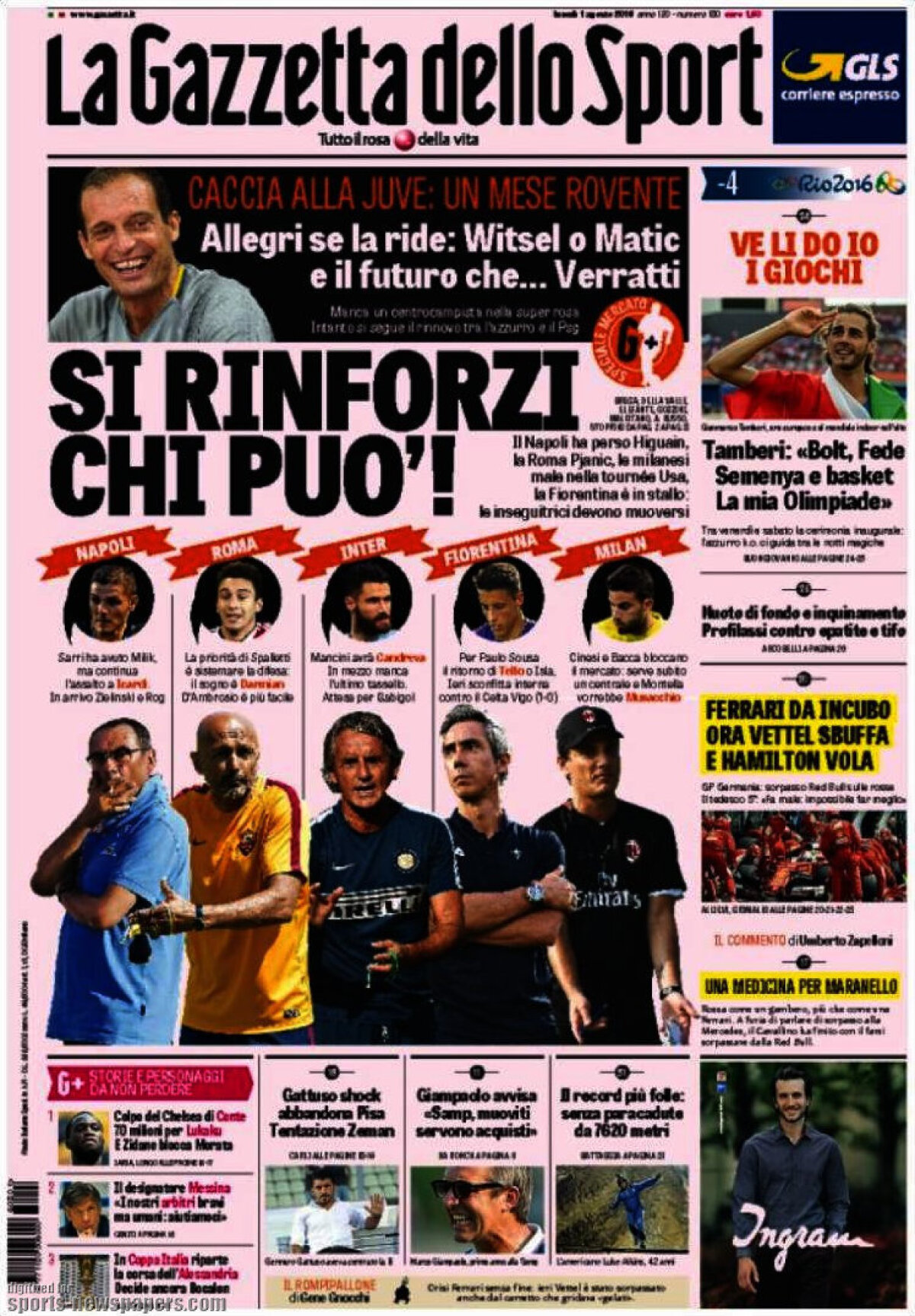 Ce scriu azi ziarele de sport din lume (1 august 2016)