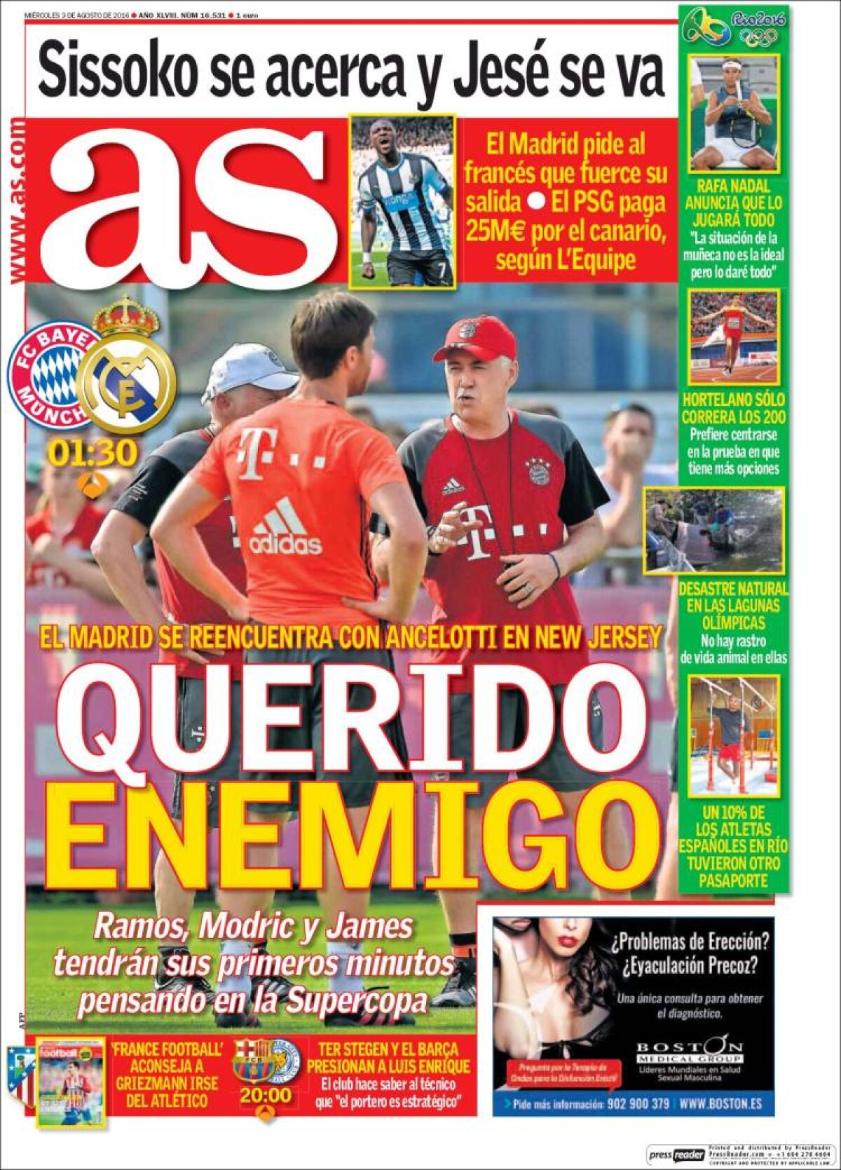 Ce scriu azi ziarele de sport din lume (3 august 2016)