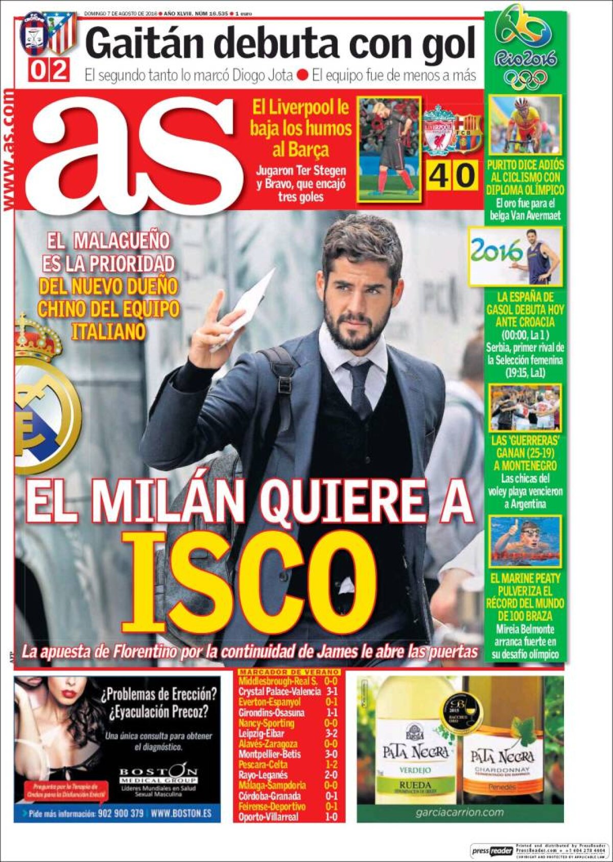 Ce scriu azi ziarele de sport din lume (7 august 2016)