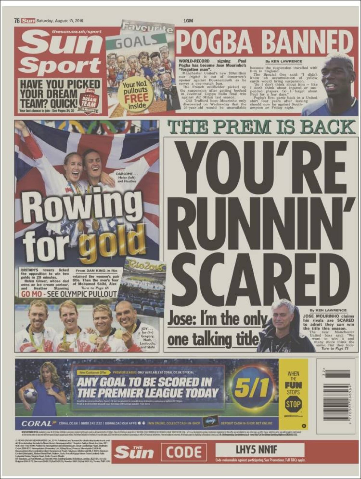 Ce scriu azi ziarele de sport din lume (13 august 2016)