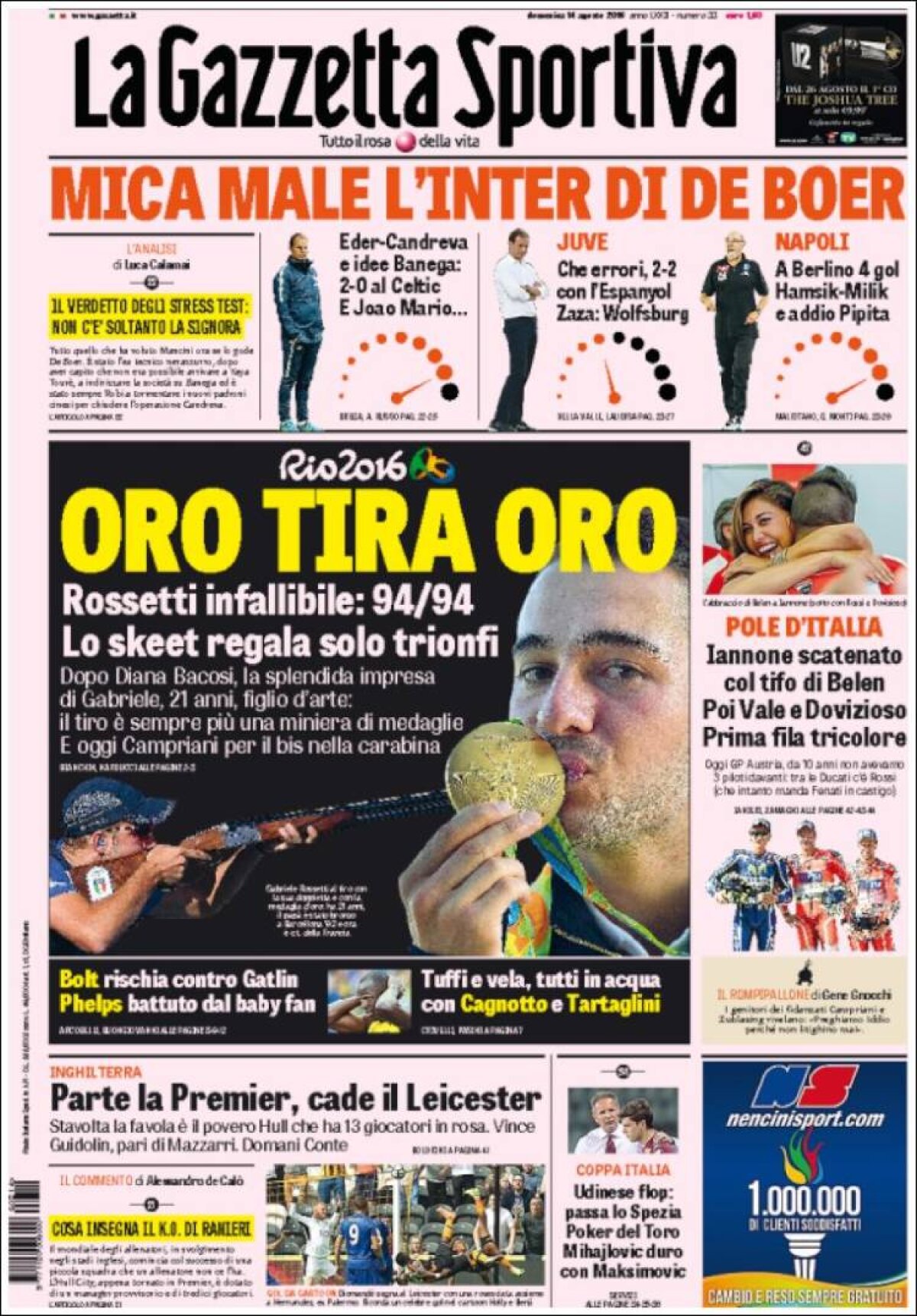 Ce scriu azi ziarele de sport din lume (14 august 2016)