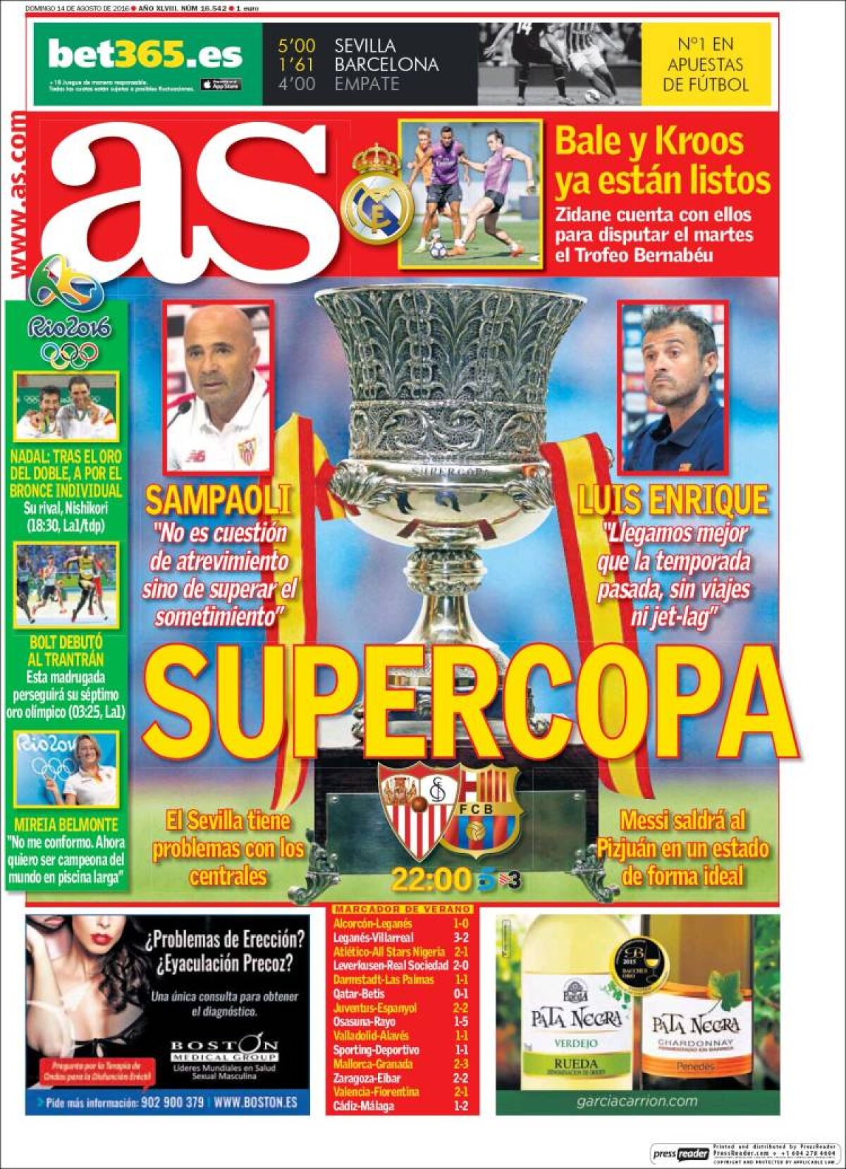 Ce scriu azi ziarele de sport din lume (14 august 2016)