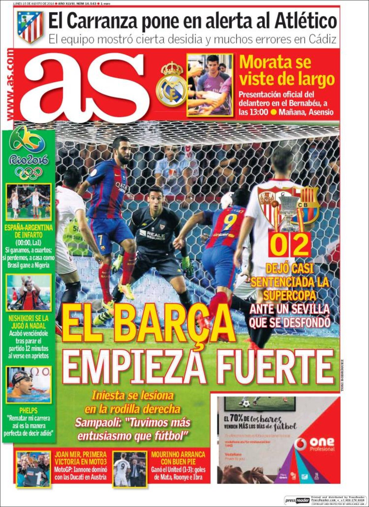 Ce scriu azi ziarele de sport din lume (15 august 2016)