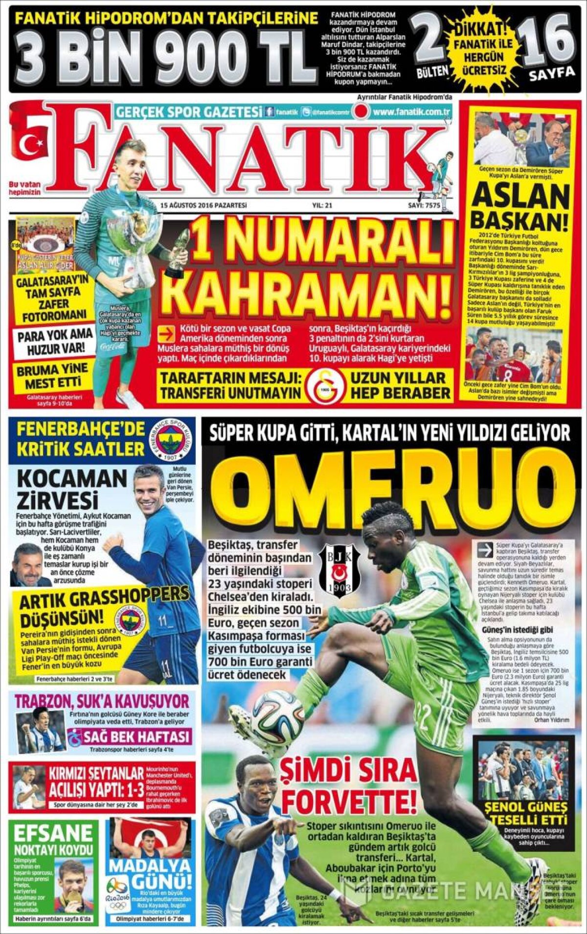 Ce scriu azi ziarele de sport din lume (15 august 2016)