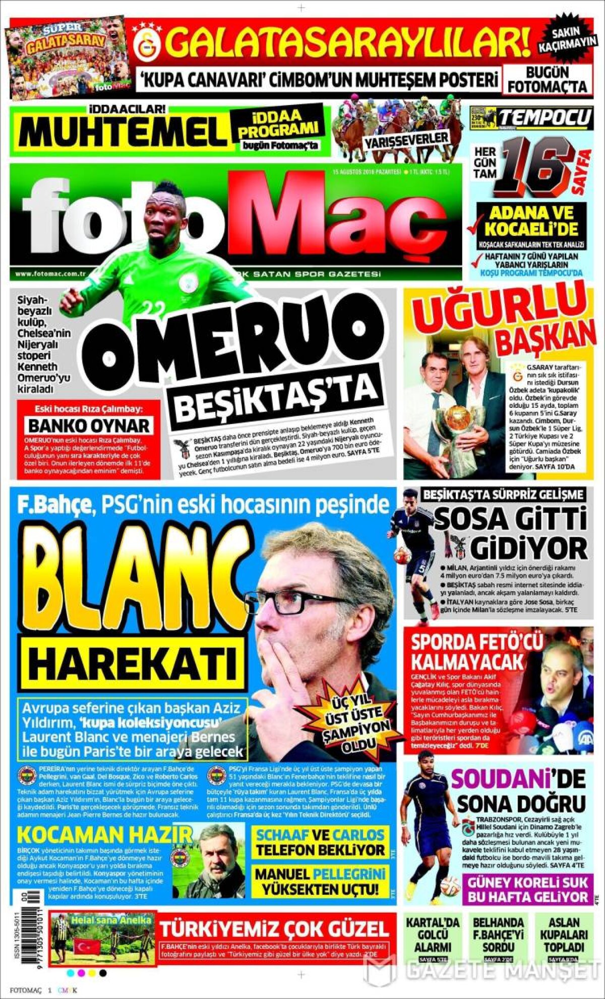 Ce scriu azi ziarele de sport din lume (15 august 2016)