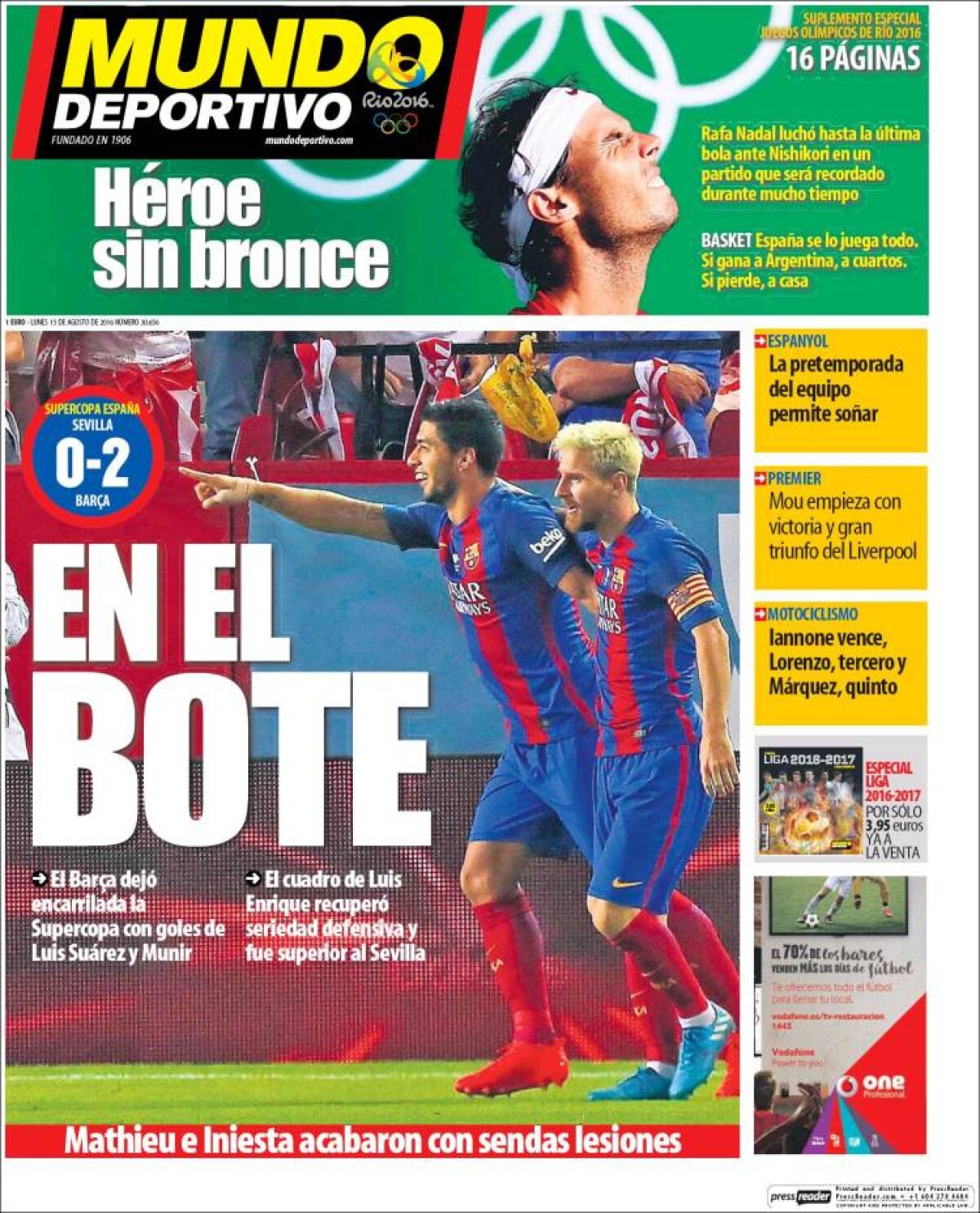 Ce scriu azi ziarele de sport din lume (15 august 2016)