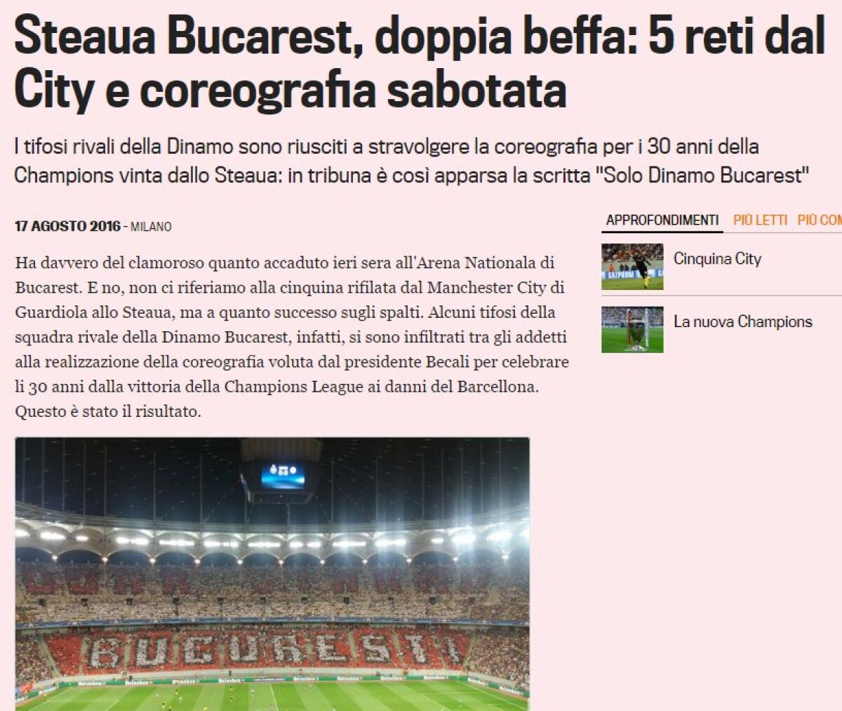 Umilința aplicată Stelei de suporterii lui Dinamo a făcut înconjurul lumii » Ce scrie presa internațională