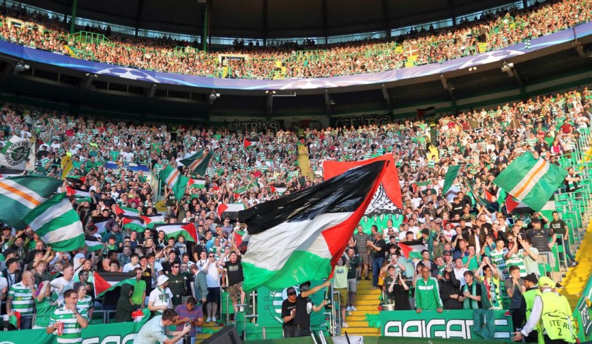 Scandal la meciul Celtic - Hapoel Beer Sheva » Scoțienii au afișat steagurile Palestinei