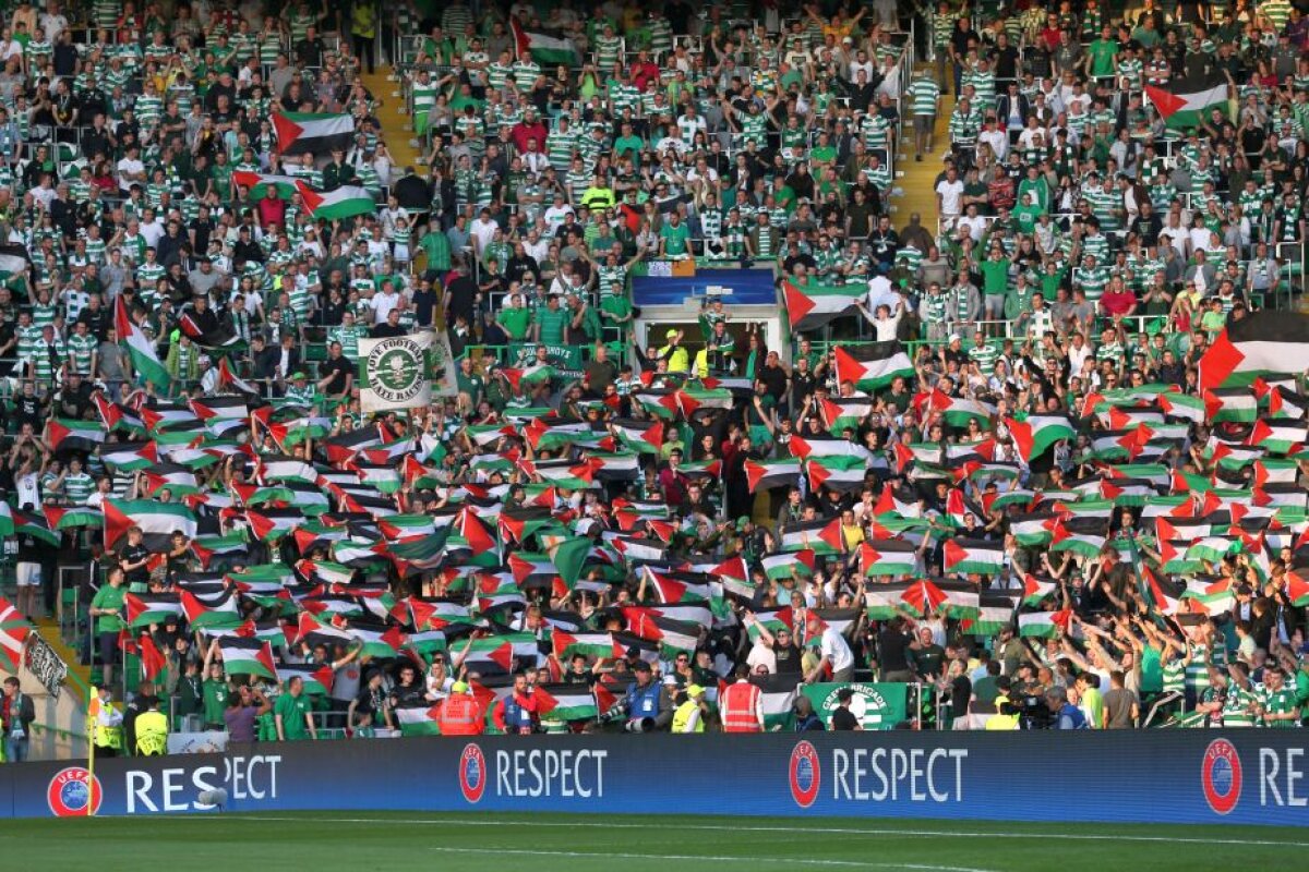 Scandal la meciul Celtic - Hapoel Beer Sheva » Scoțienii au afișat steagurile Palestinei