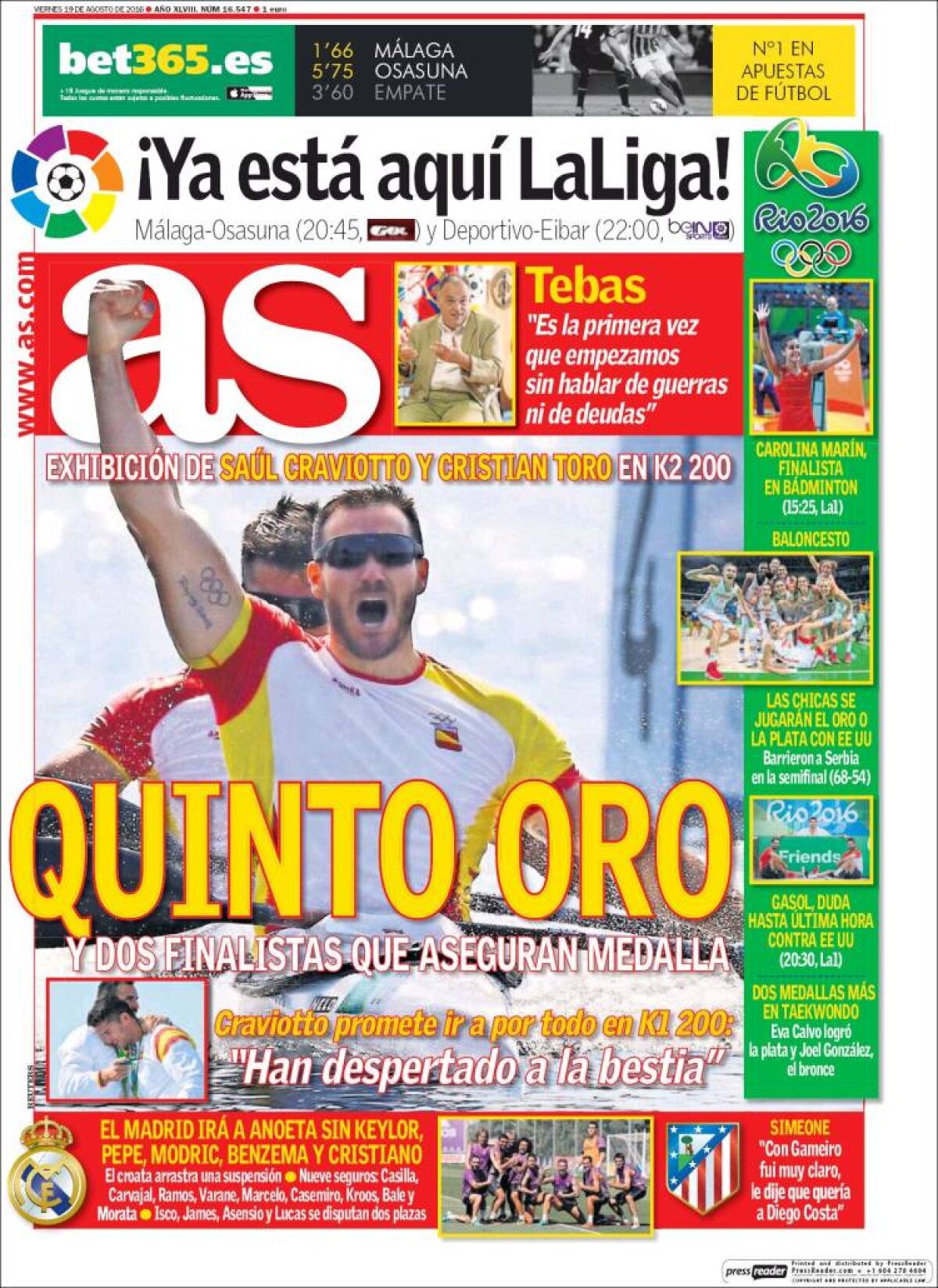 Ce scriu azi ziarele de sport din lume (19 august 2016)