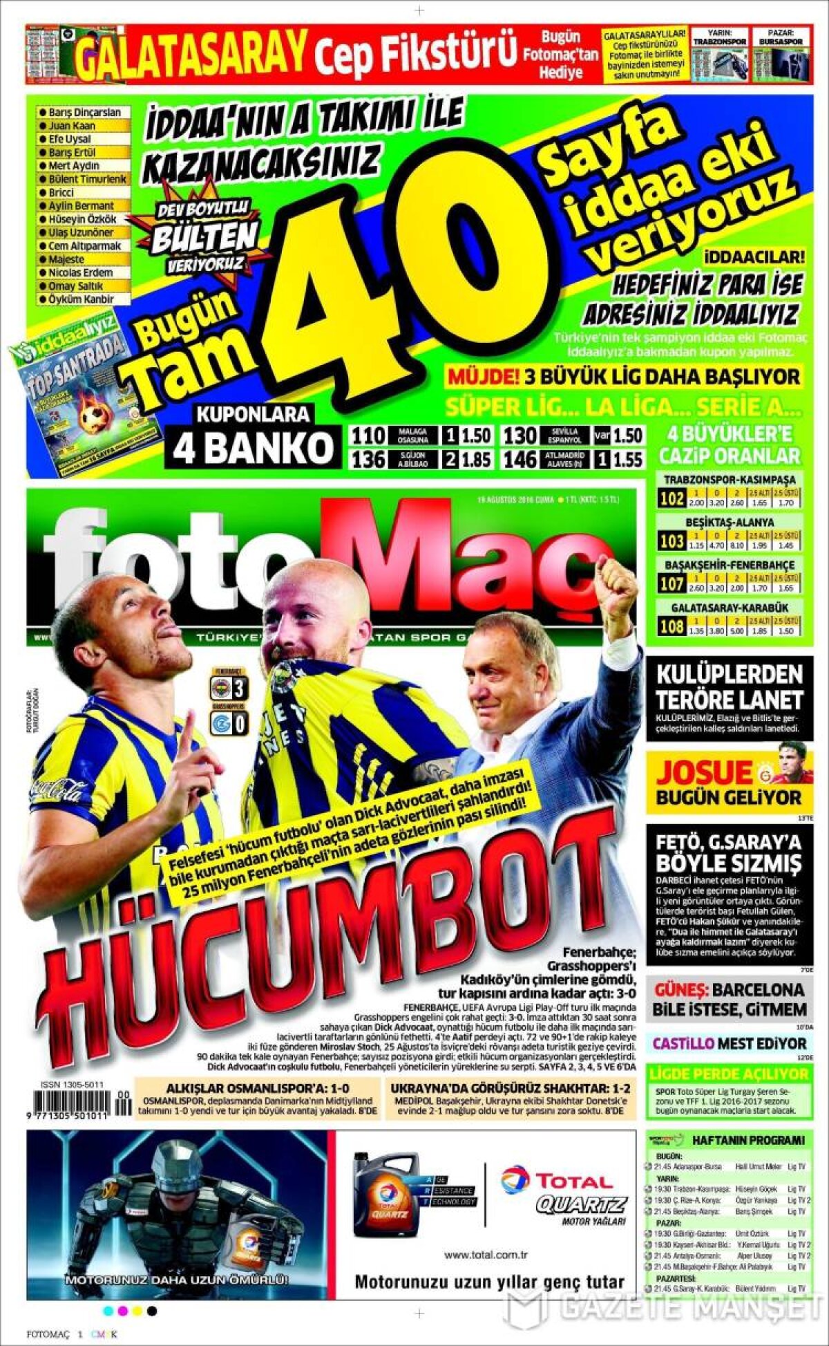 Ce scriu azi ziarele de sport din lume (19 august 2016)