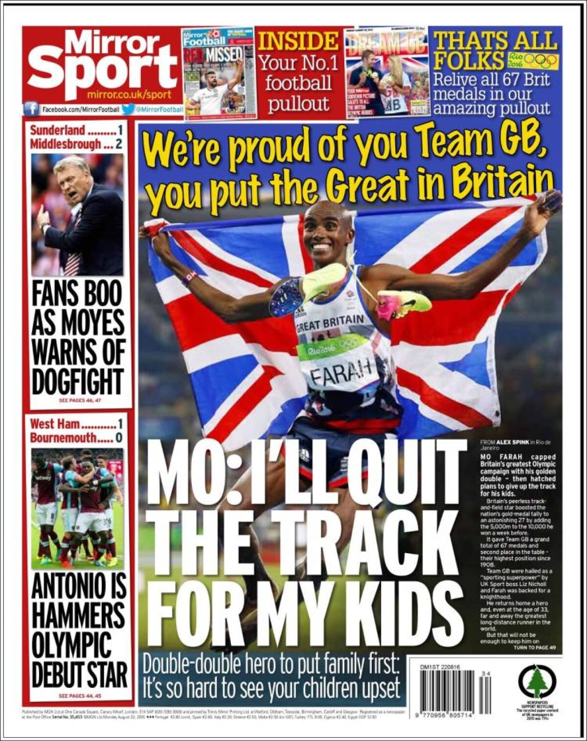 Ce scriu azi ziarele de sport din lume (22 august 2016)