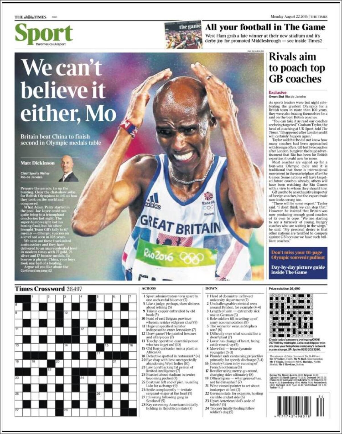 Ce scriu azi ziarele de sport din lume (22 august 2016)