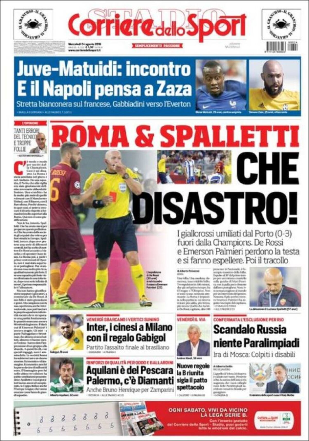 Ce scriu azi ziarele de sport din lume (24 august 2016)