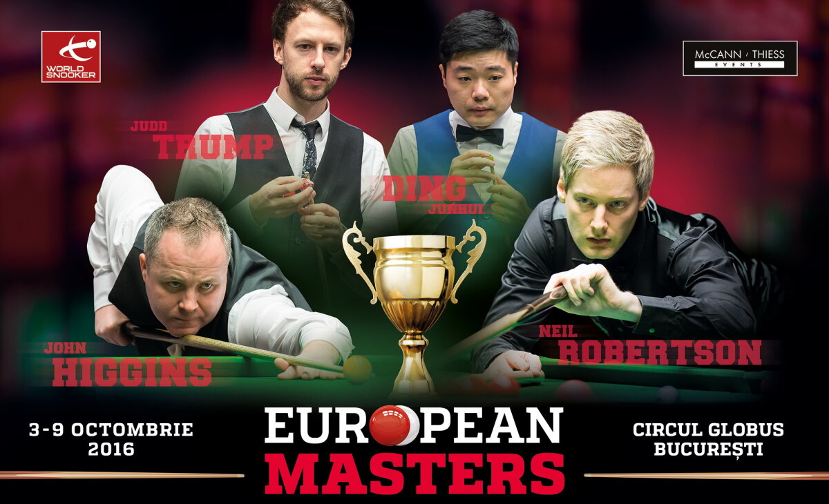Ronnie O’Sullivan, Mark Selby, Neil Robertson sau Judd Trump vin la European Masters, în București! » Biletele s-au pus în vânzare!