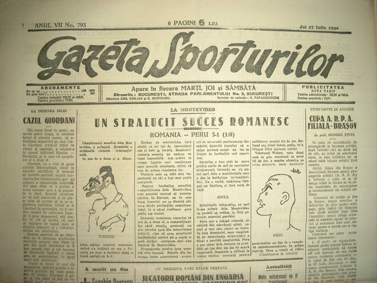 92 de ani de Gazetă » Primul număr a apărut la câteva luni după prima medalie la Jocurile Olimpice: costa 3 lei și avea 6 pagini