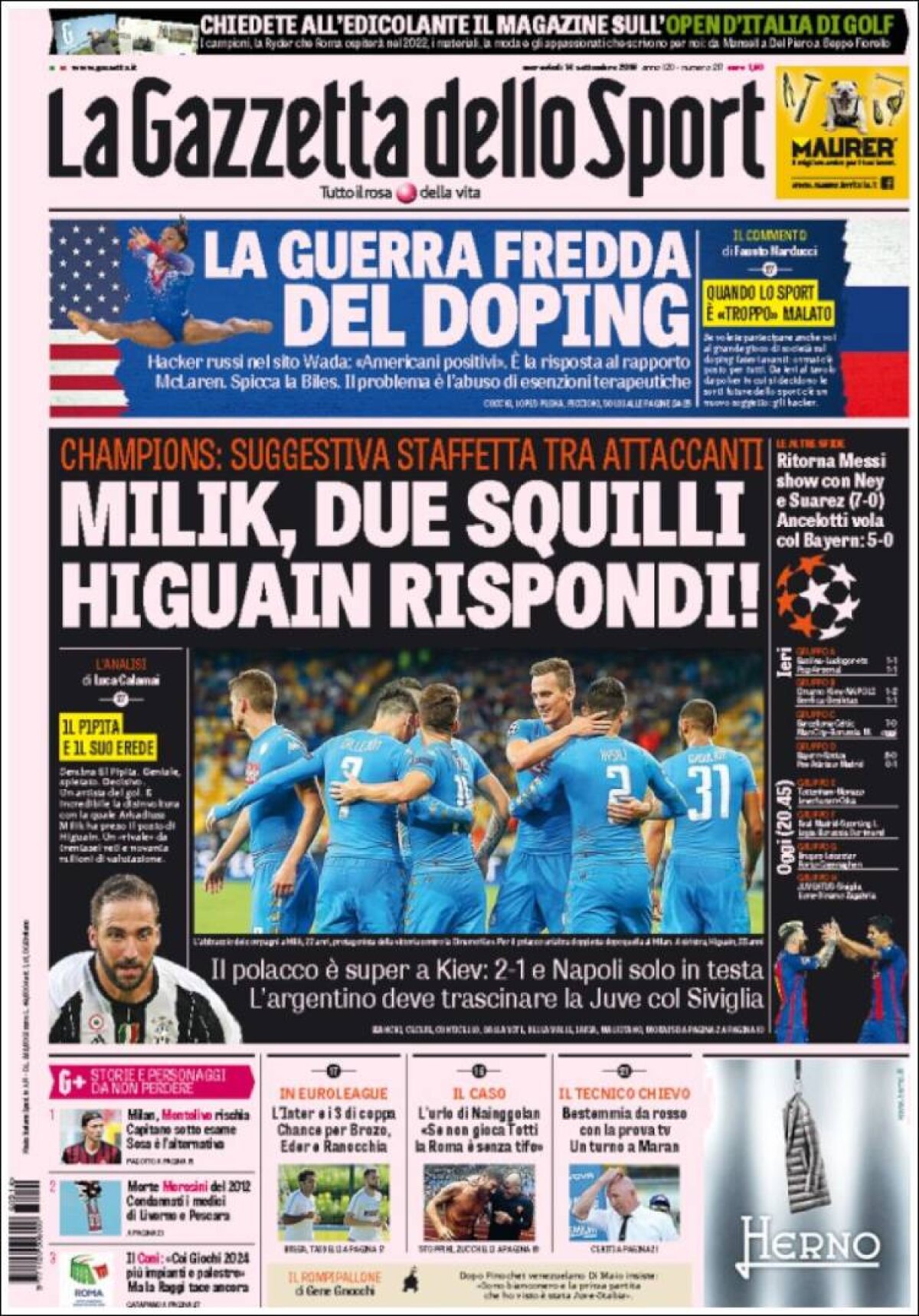 Ce scriu azi ziarele de sport din lume (14 septembrie 2016)