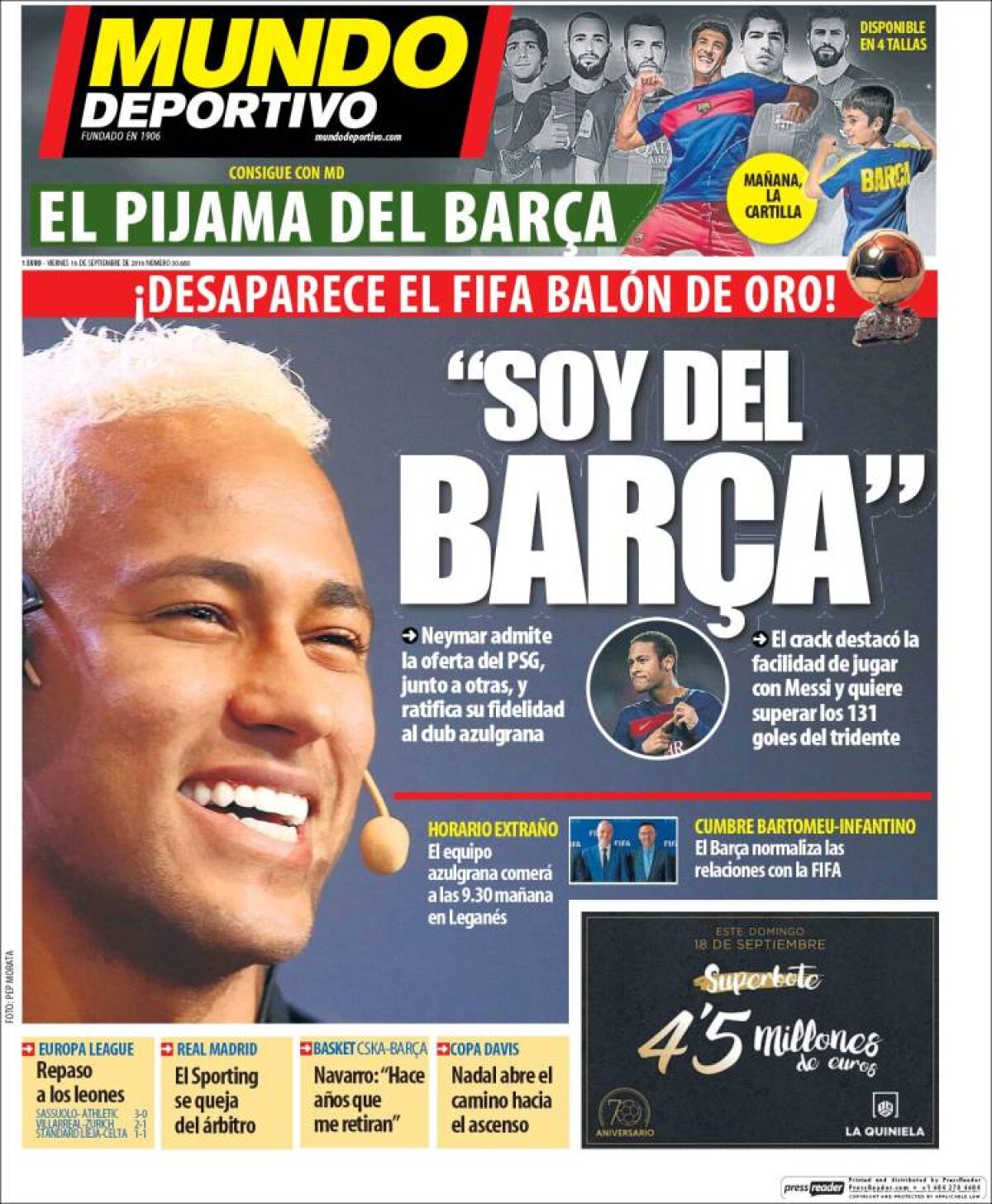 Ce scriu azi ziarele de sport din lume (16 septembrie 2016)