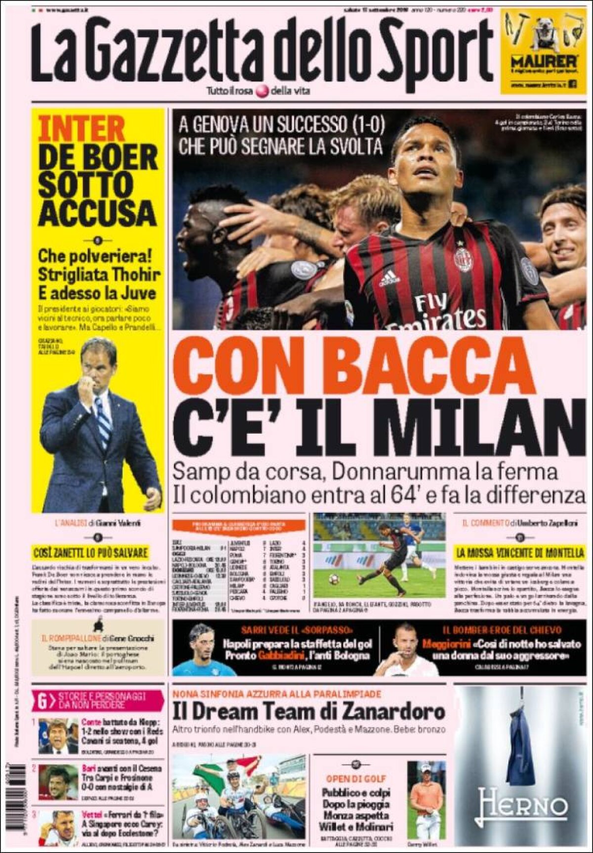 Ce scriu azi ziarele de sport din lume (17 septembrie 2016)