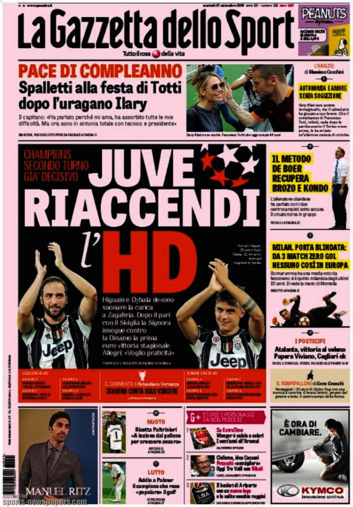 Ce scriu azi ziarele de sport din lume (27 septembrie 2016)