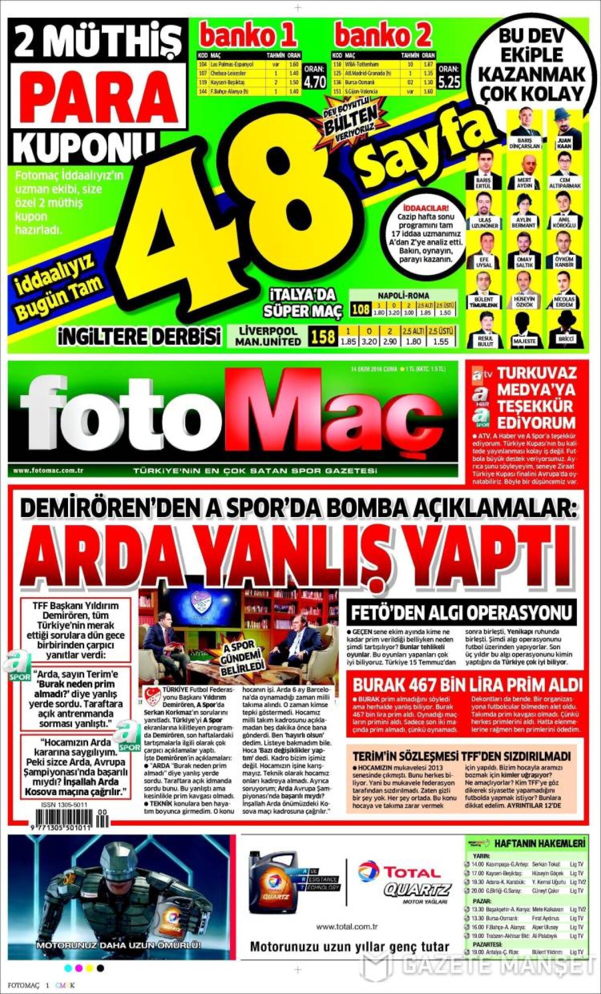 Ce scriu azi ziarele de sport din lume (14 octombrie 2016)