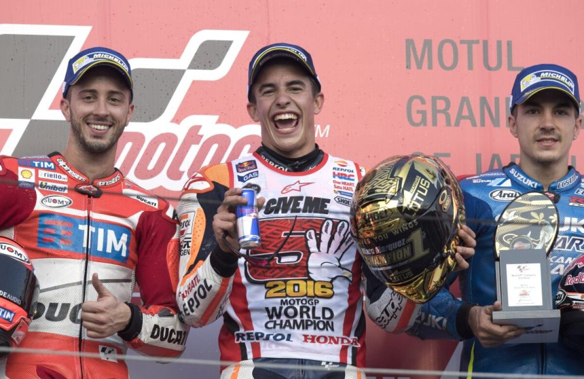 #GIVEME5 » GALERIE FOTO Marc Marquez și-a adjudecat al 5-lea titlu mondial din carieră, al 3-lea la clasa regină, cu 3 etape înainte de finalul sezonului! Piloții Yamaha, Rossi și Lorenzo, la pământ!