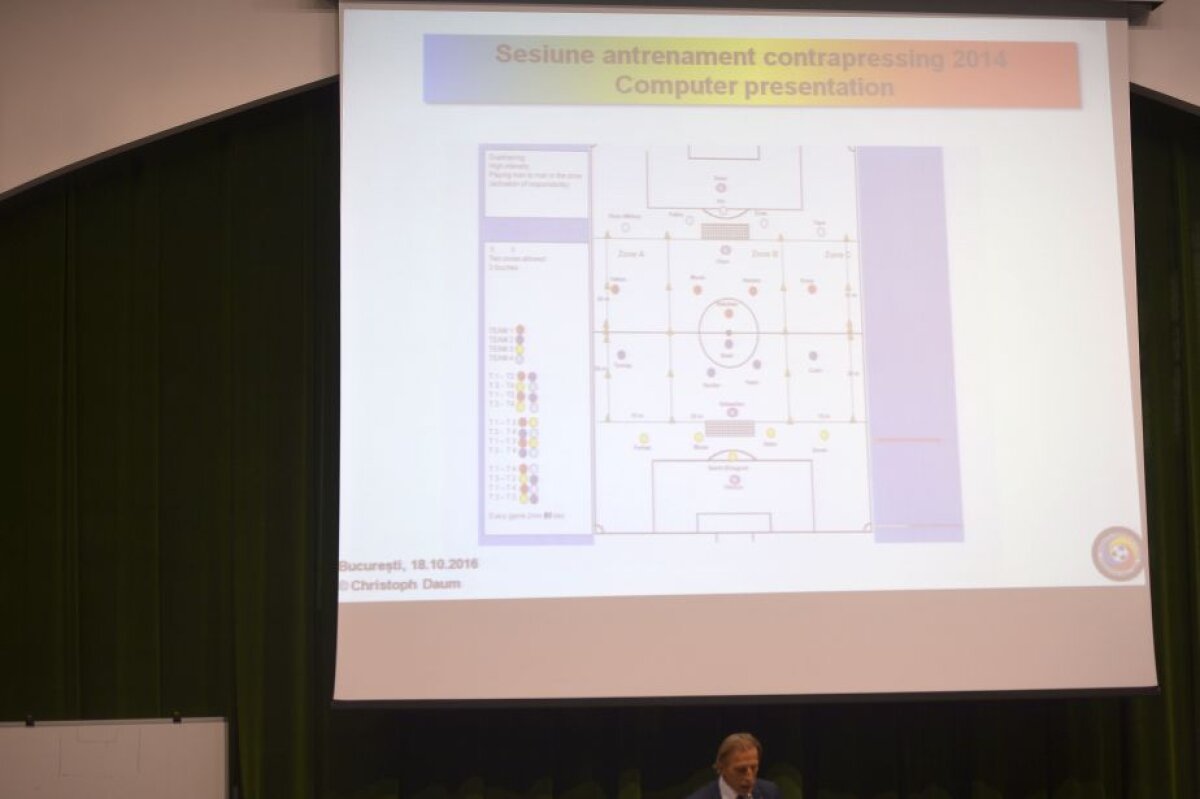 UPDATE / GALERIE FOTO Prezentare cu expresii ofensatoare și sfaturi controversate » 4 direcții date de Daum viitorilor antrenori români: "Nu recunoașteți niciodată că ați greșit! Jucătorul trebuie să îl depășească pe «porcul de câine» din el"