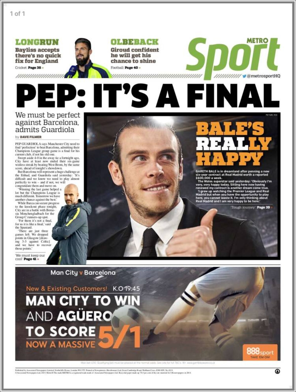 Ce scriu azi ziarele de sport din lume (1 noiembrie 2016)