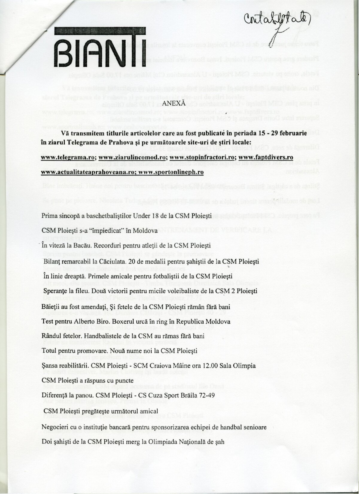 UPDATE ”Schema Ridzi” și la Ploiești » Ajuns în pragul desființării, CSM Ploiești și-a tras oficioase de presă cu 16.000 de euro