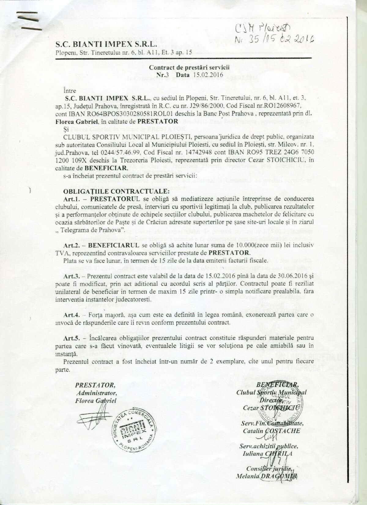 UPDATE ”Schema Ridzi” și la Ploiești » Ajuns în pragul desființării, CSM Ploiești și-a tras oficioase de presă cu 16.000 de euro