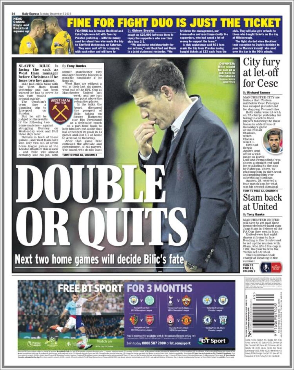 Ce scriu azi ziarele de sport din lume (6 decembrie 2016)