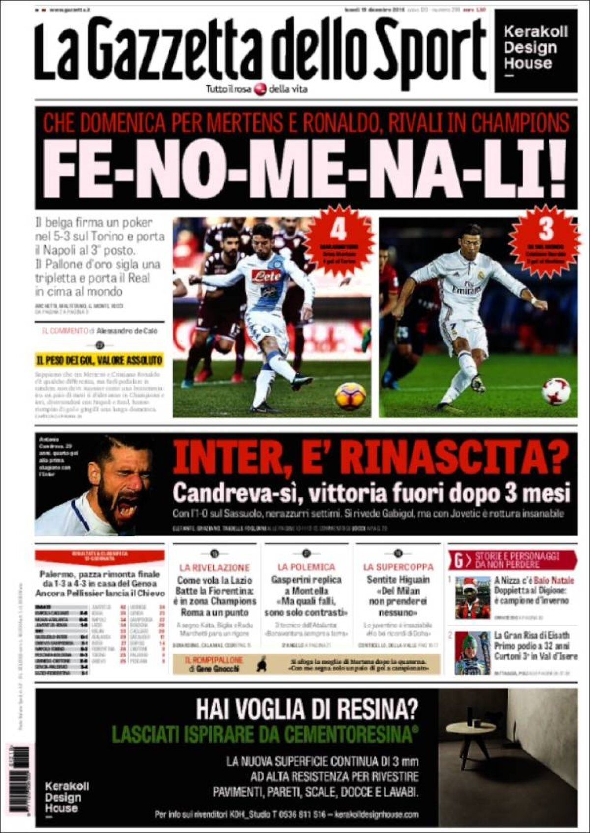 Ce scriu azi ziarele de sport din lume (19 decembrie 2016)