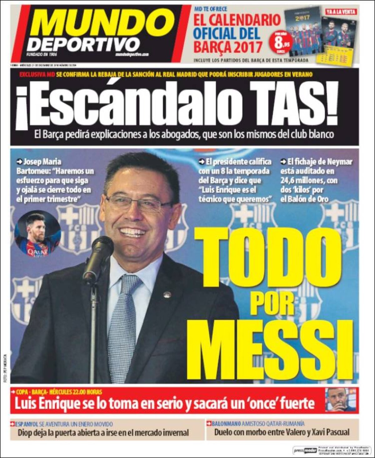 Ce scriu azi ziarele de sport din lume (21 decembrie 2016)