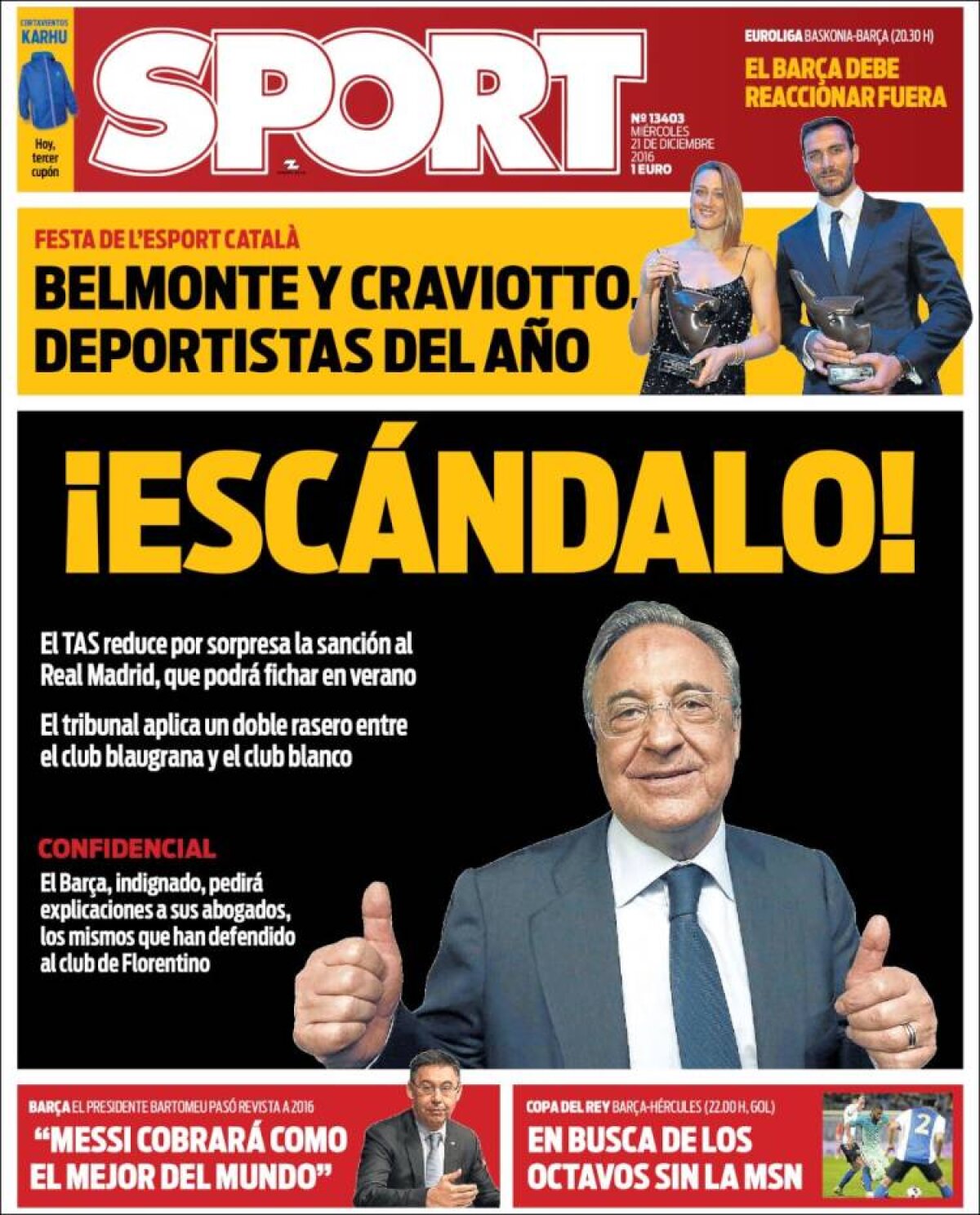 Ce scriu azi ziarele de sport din lume (21 decembrie 2016)