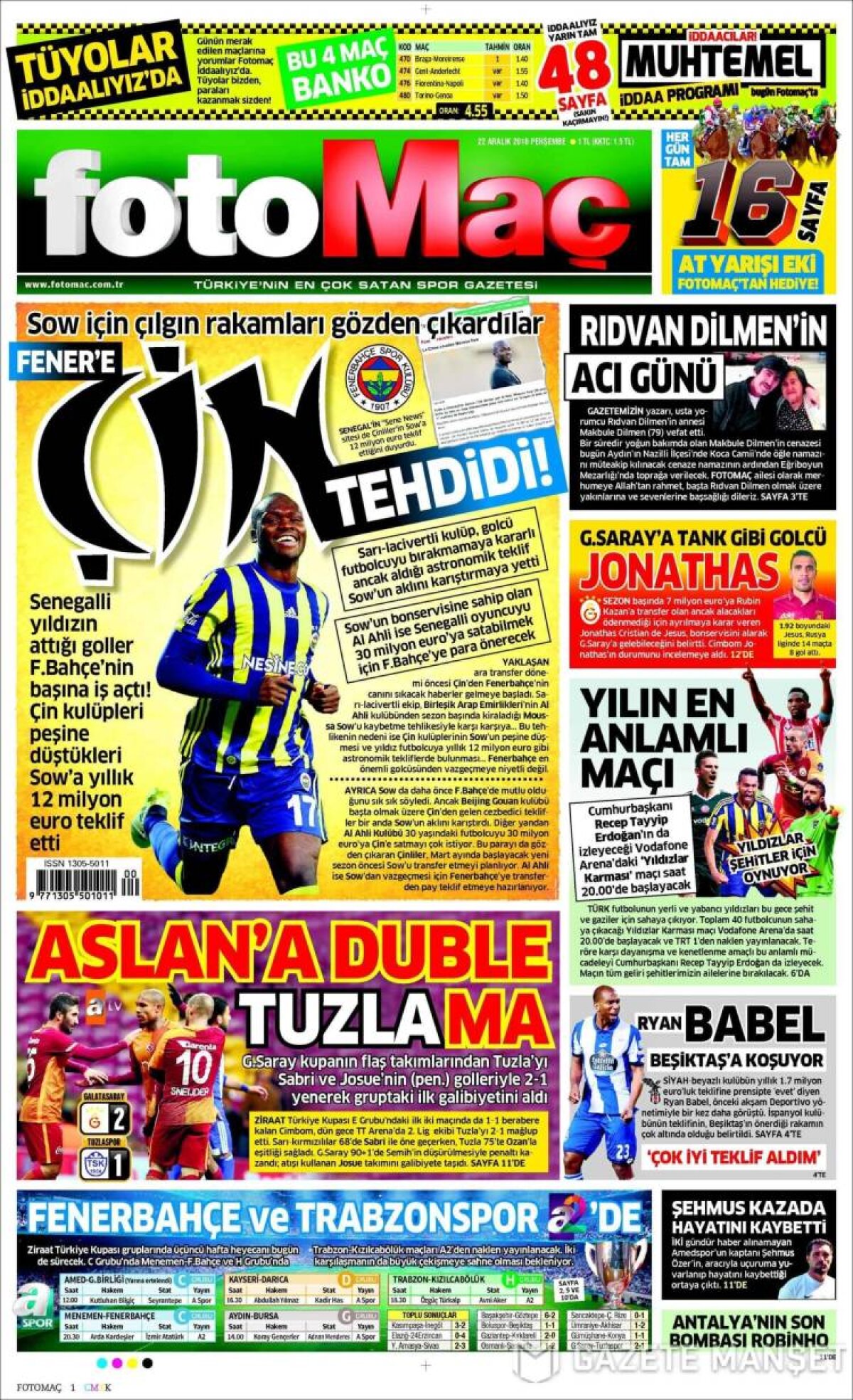 Ce scriu azi ziarele de sport din lume (22 decembrie 2016)