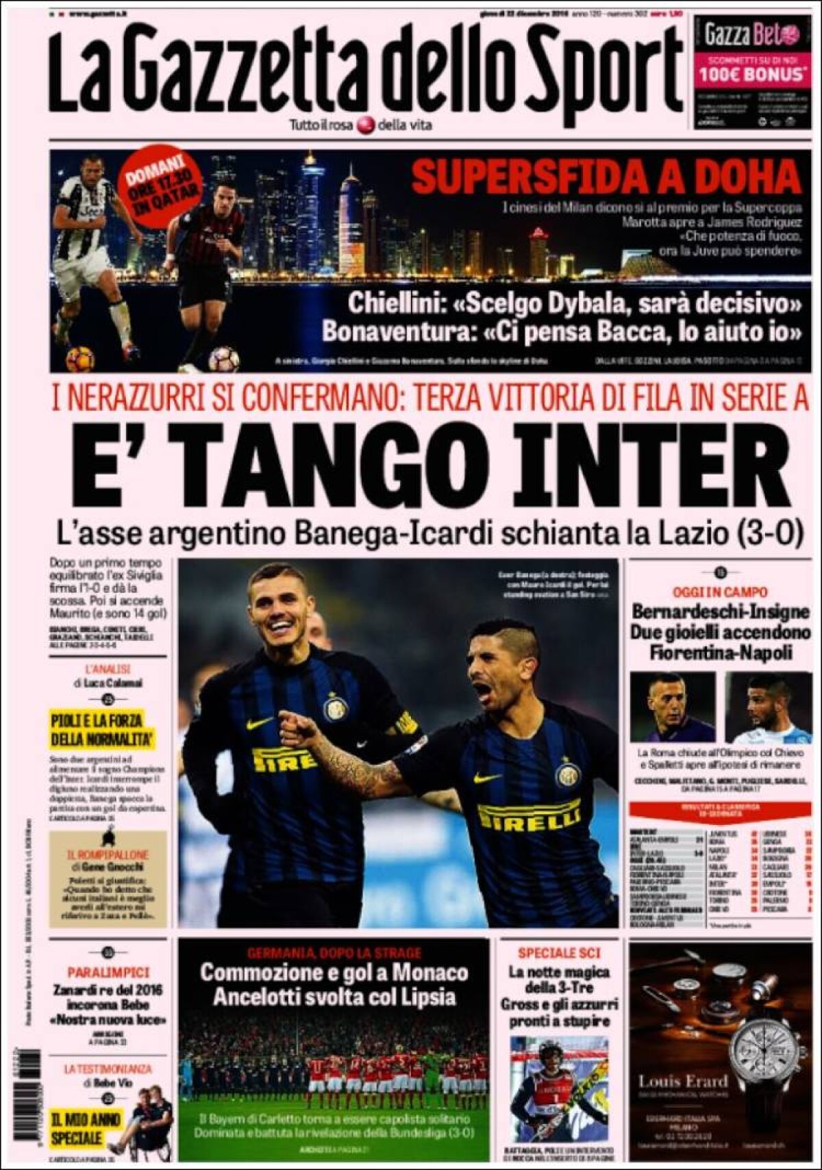 Ce scriu azi ziarele de sport din lume (22 decembrie 2016)