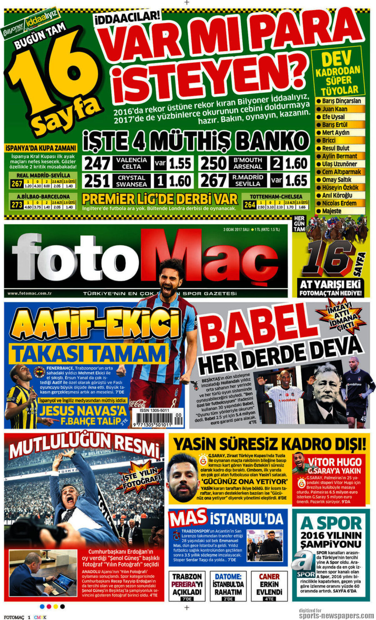 Ce scriu azi ziarele de sport din lume (3 ianuarie 2017)