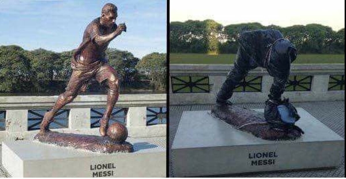 FOTO În noaptea în care Ronaldo era desemnat "The Best", Messi avea de suferit » Statuia sa din Argentina a fost distrusă