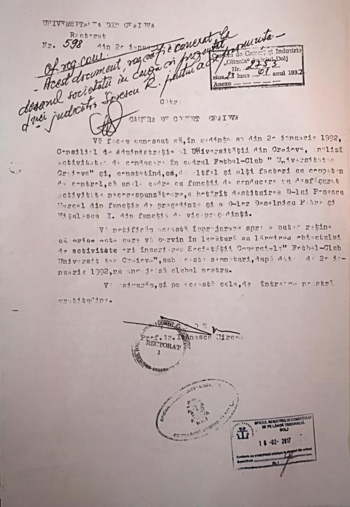 GALERIE FOTO 10 croșee în barba CS U » Mititelu a publicat documentele de pe masa DNA: "Acte, nu vorbe! Vă mai întrebați acum care e adevărata Craiova și care e clona?"