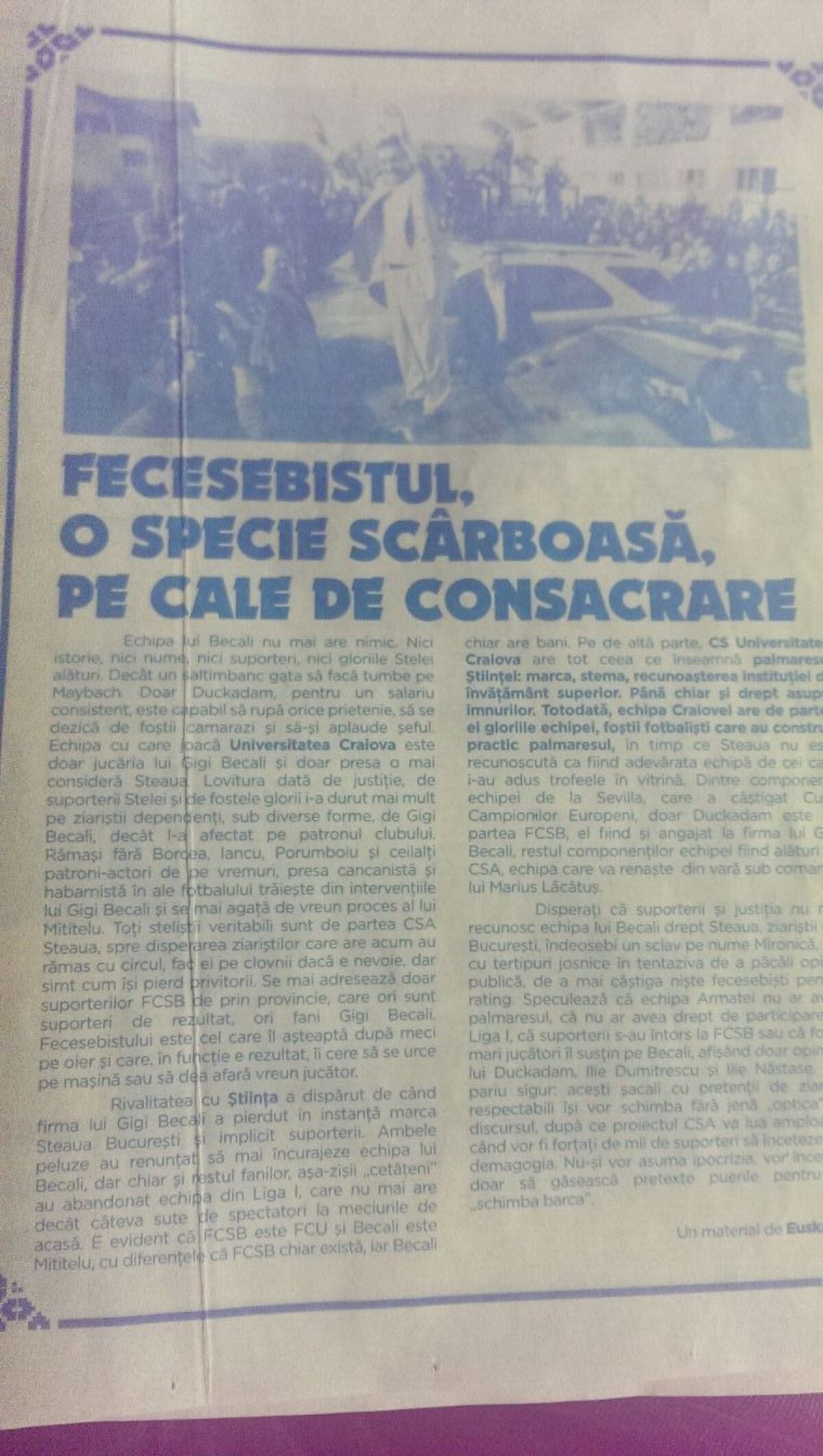 FOTO Tocmai ei râd de FCSB! » Șefii lui CS U, echipă suspectată că e clonă, i-au declarat război echipei lui Becali înaintea meciului: "Fecesebistul, o specie scârboasă, pe cale de consacrare"