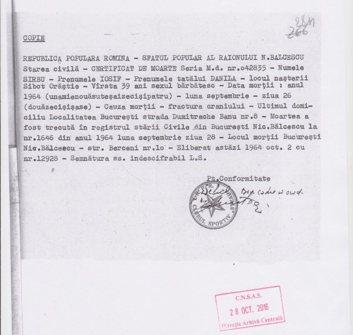 Glonțul care a ucis aurul » Iosif Sîrbu, întâiul campion olimpic tricolor, s-a sinucis pe 26 septembrie 1964. Abia acum apar date despre motive: o puternică depresie. Martori oculari descriu în premieră acea zi neagră