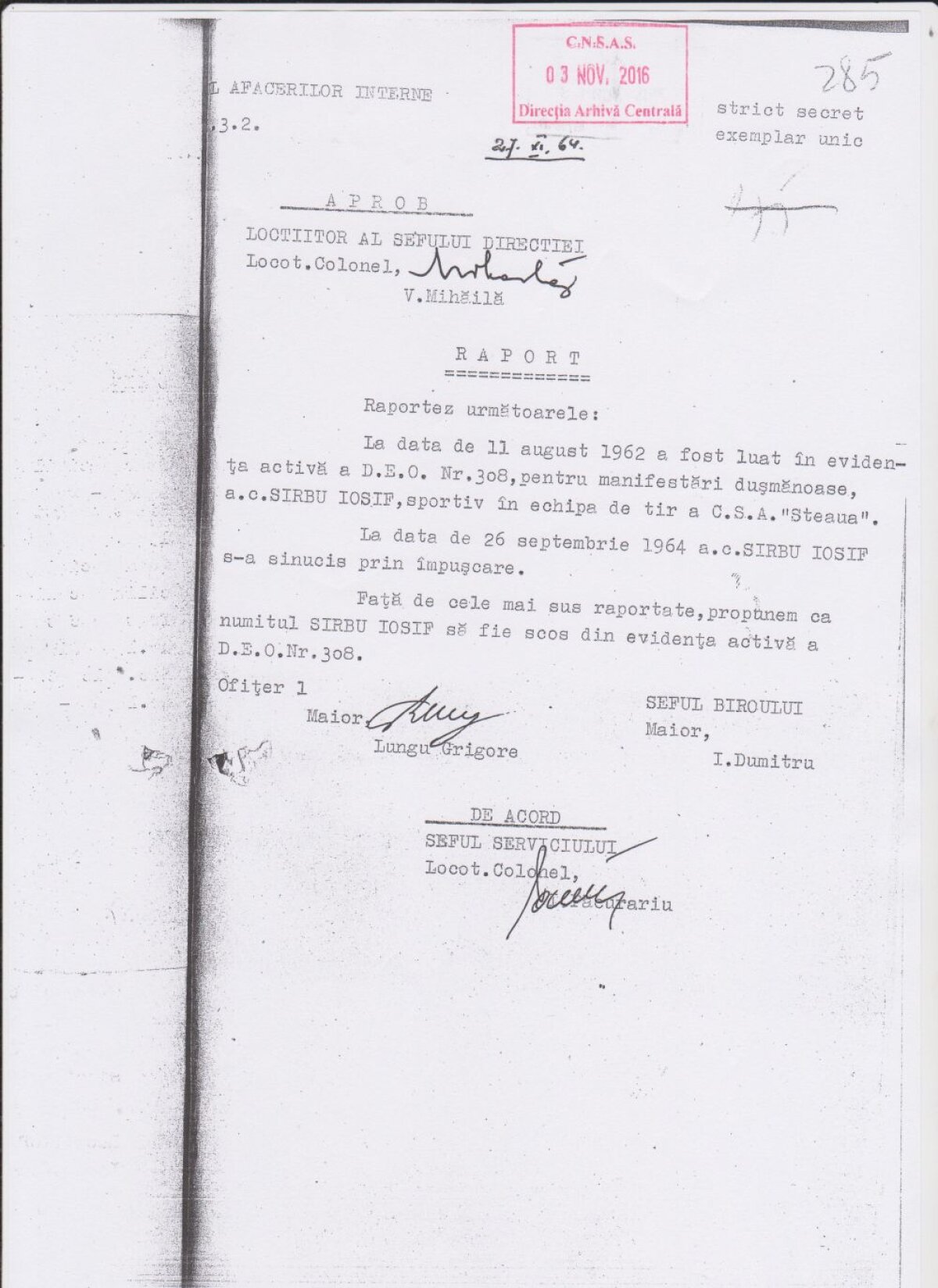 Glonțul care a ucis aurul » Iosif Sîrbu, întâiul campion olimpic tricolor, s-a sinucis pe 26 septembrie 1964. Abia acum apar date despre motive: o puternică depresie. Martori oculari descriu în premieră acea zi neagră