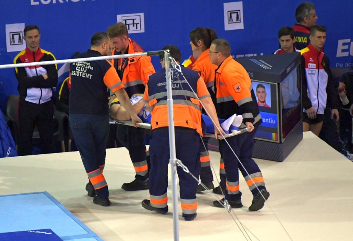 FOTO Incident în prima zi la CE de gimnastică! Un român a căzut și a fost luat de SMURD » UPDATE Care e primul diagnostic