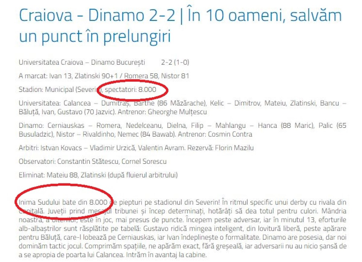 Număr halucinant de suporteri anunțați de CS U la meciul de aseară :) » Câți oameni au fost pe stadion și ce note au primit jucătorii 