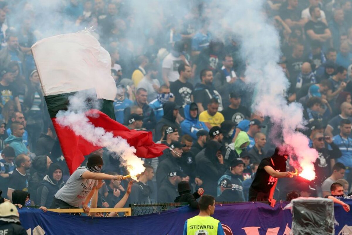 FOTO Nebunie la Sofia în derbyul Levski - ȚSKA! Thomas Neubert s-a prăbușit pe pistă, lovit de petarde și pietre! Alți doi antrenori de la ȚSKA răniți